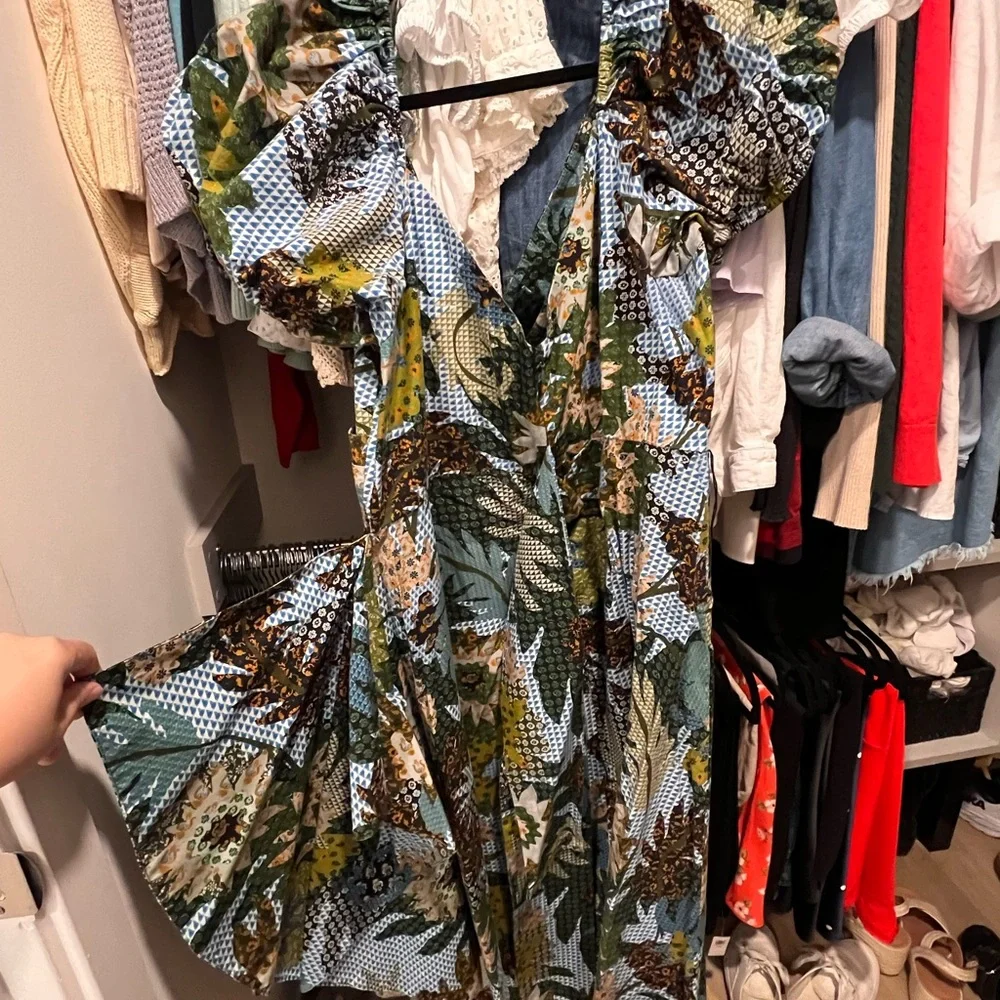 Sachin + Babi Blue Floral Puff Sleeve Midi Dress (No belt!) - Picture 6 of 8